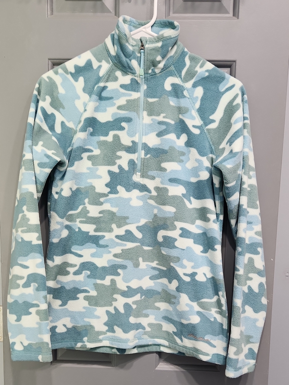 Eddie Bauer Quest Fleece 1/4 Zip Blue Green Camo Pullover XS